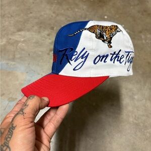 Vintage Exxon Rely On The Tiger Snap Back Hat Red Blue White Embroidered Y2K